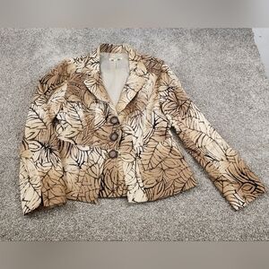 Coldwater Creek Size 12  Floral Leaf Brown Beige Button Front Jacket Blazer
